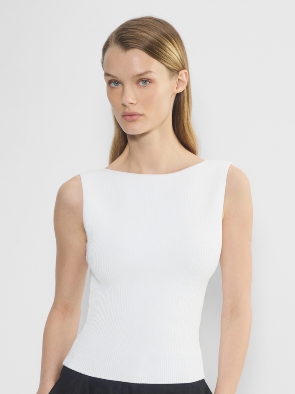 Babaton Sculpt Knit Tank White Ribbed Cropped Sleeveless Size Large